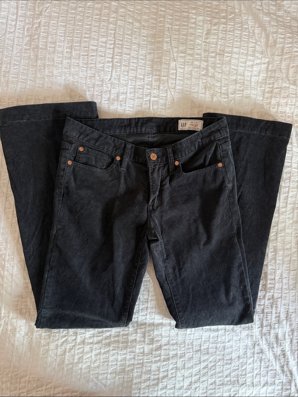 GAP Black Long & Lean Low Rise Clean Boot Cut Leg Corduroy Pants